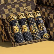 Men's Ice Silk Boxer Briefs, Luxury Style Golden Print (Pack of 8)